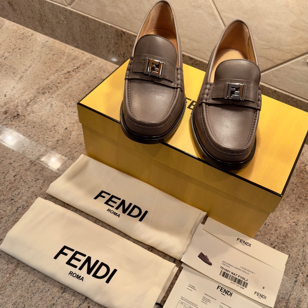 Fendi FF Loafers in Taupe Size 9 US.